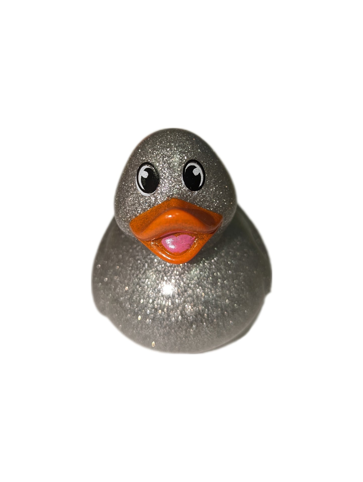 10 Silver Glitter & Orange Beak Ducks - 2" Rubber Ducks