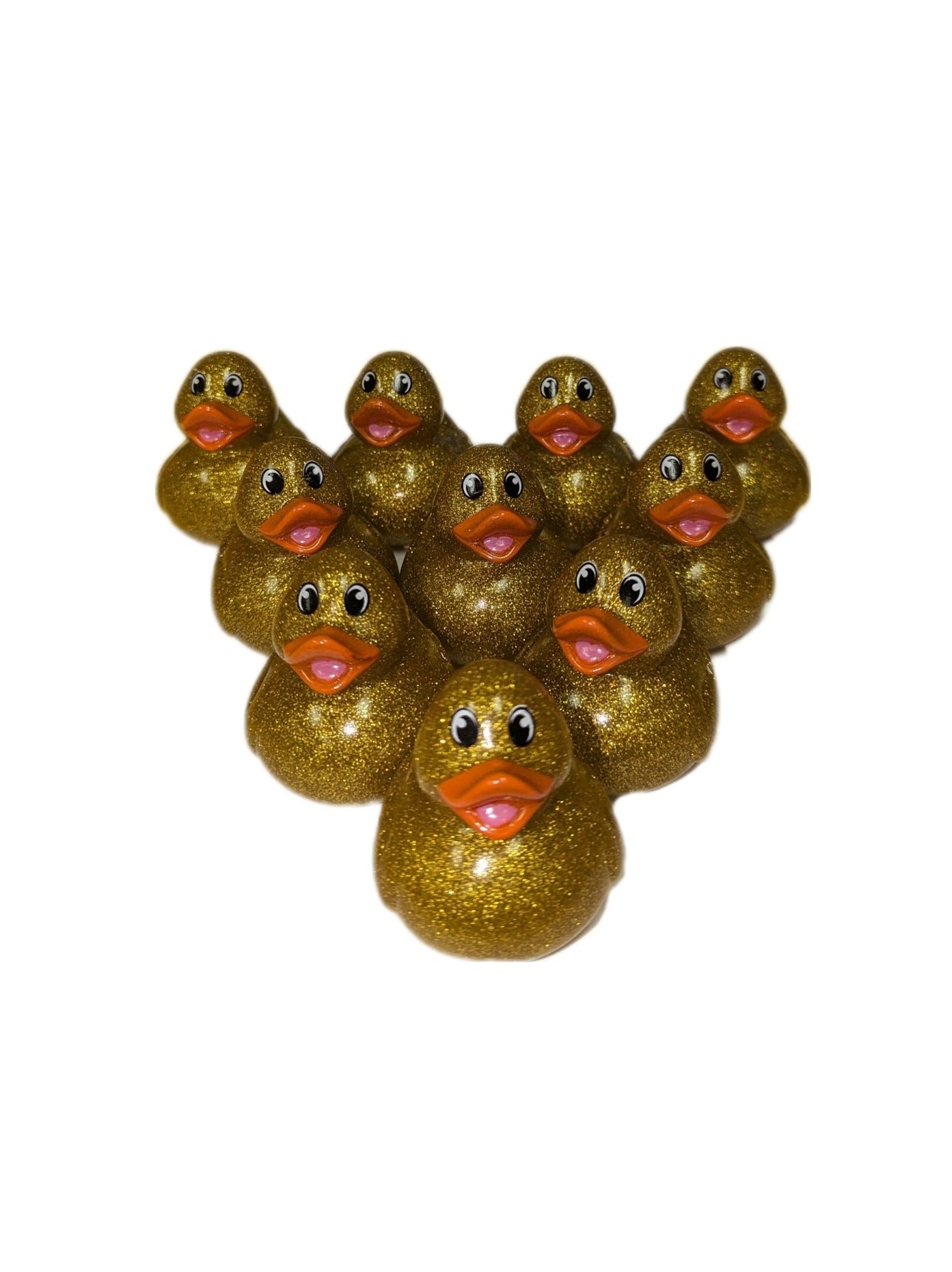10 Gold Glitter & Orange Beak Ducks - 2" Rubber Ducks
