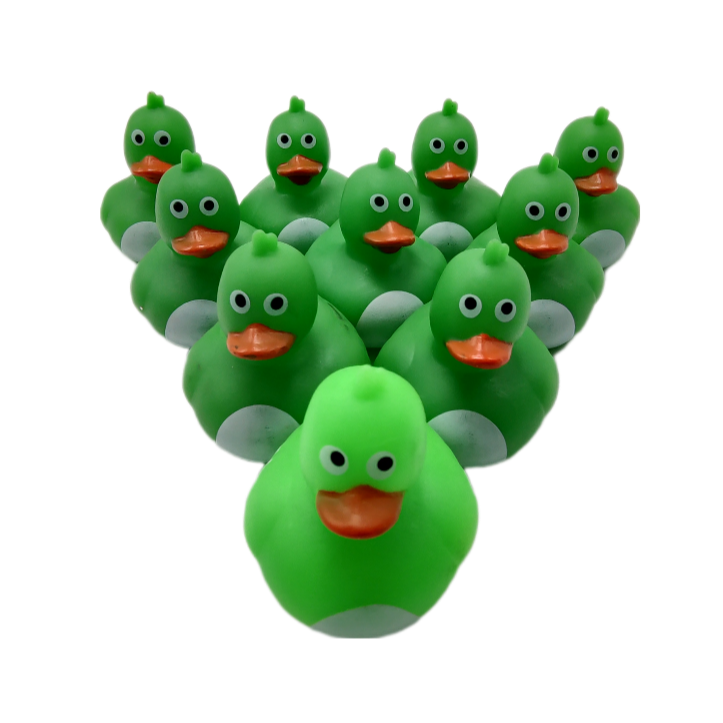 10 Crazy Bird Green Ducks - 2" Rubber Ducks