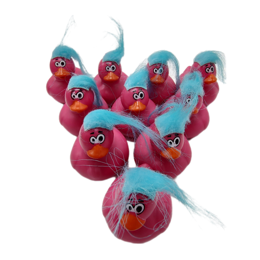 10  Crazy Hair Pink & Blue Ducks - 2" Rubber Ducks