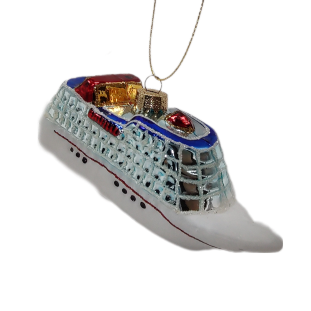 Cruise Ship Glass Christmas Tree Ornament