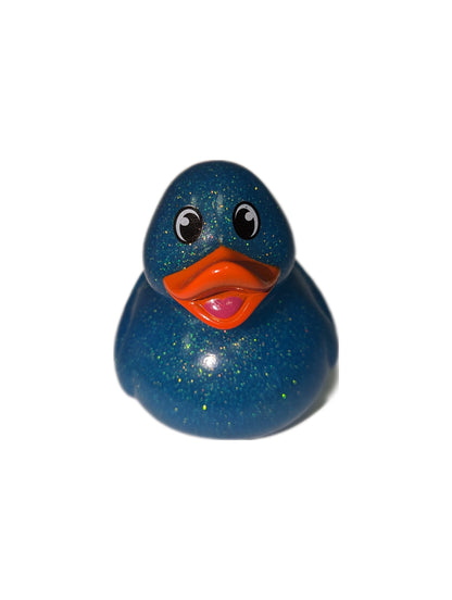 10 Blue Glitter & Orange Beak Ducks - 2" Rubber Ducks