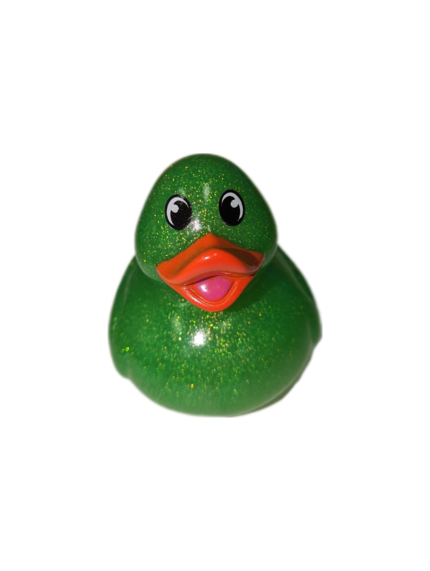 10 Green Glitter & Orange Beak Ducks - 2" Rubber Ducks