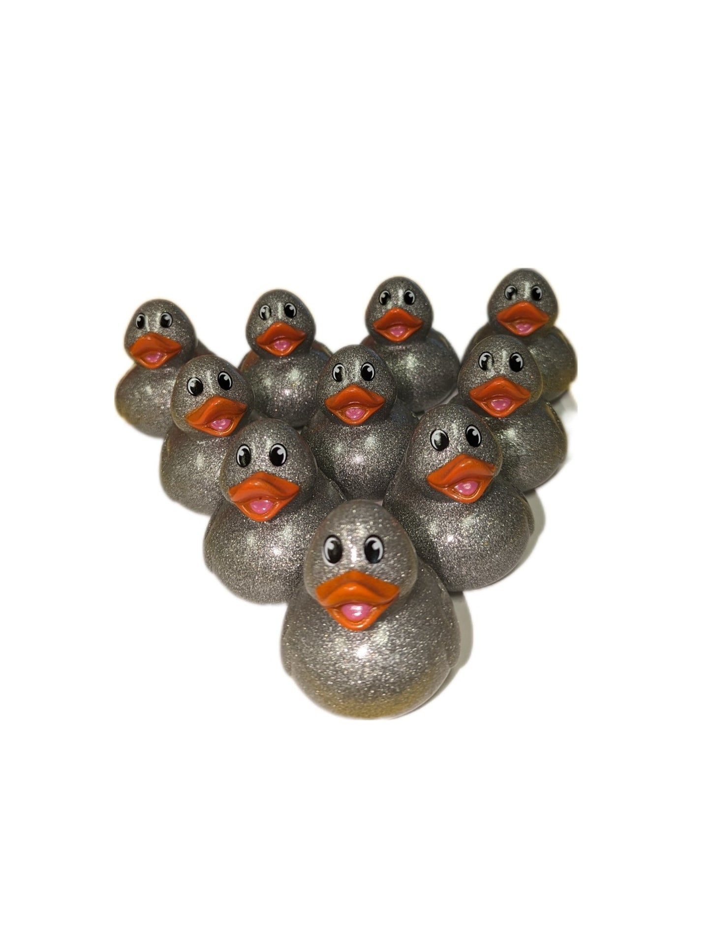 10 Silver Glitter & Orange Beak Ducks - 2" Rubber Ducks