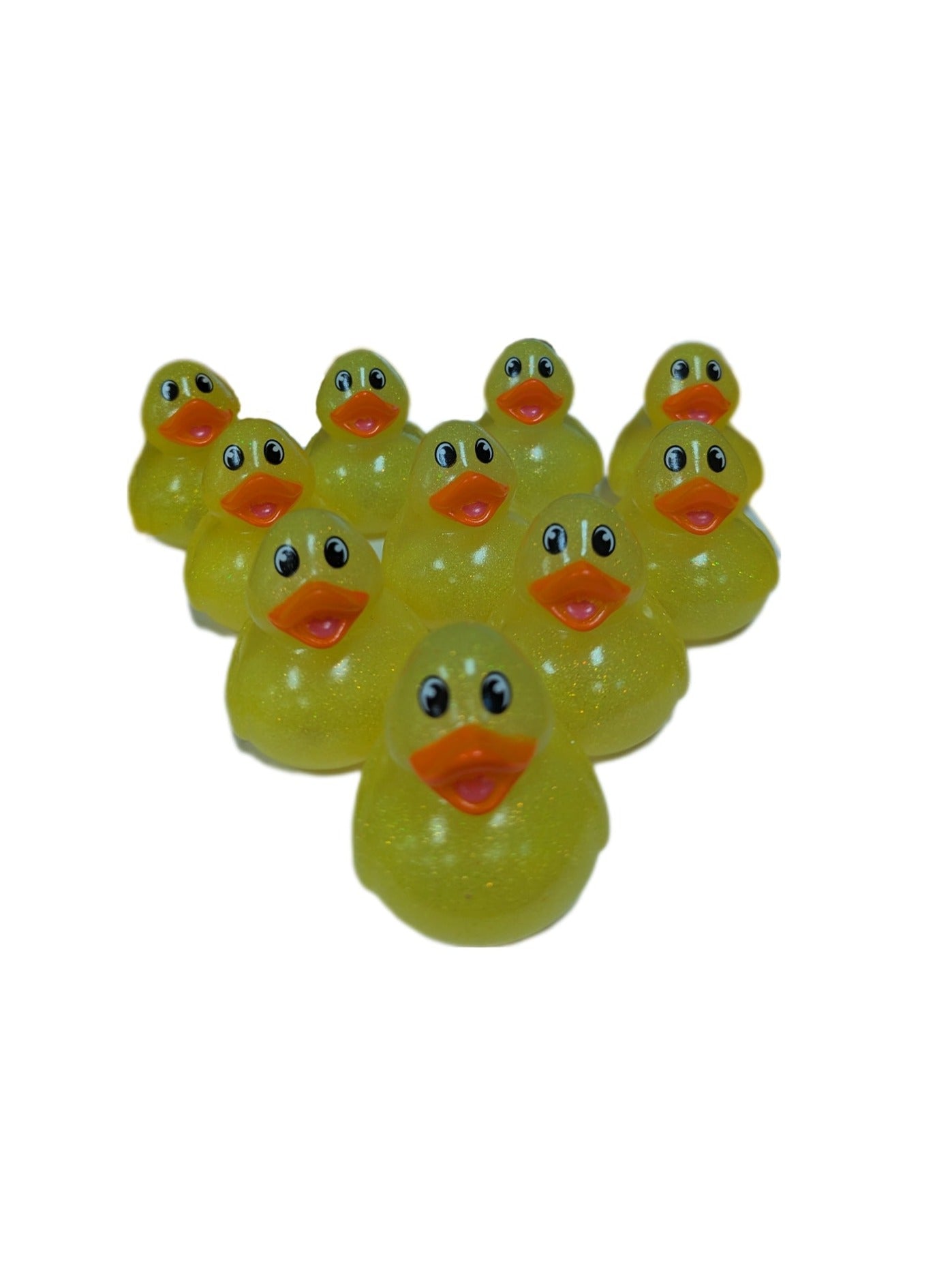 10 Yellow Glitter & Orange Beak Ducks - 2" Rubber Ducks