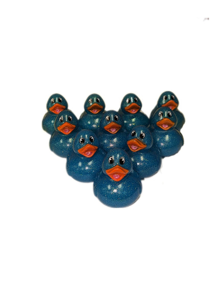 10 Blue Glitter & Orange Beak Ducks - 2" Rubber Ducks