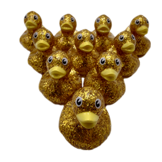 10 Glitter Gold Ducks - 2" Rubber Ducks