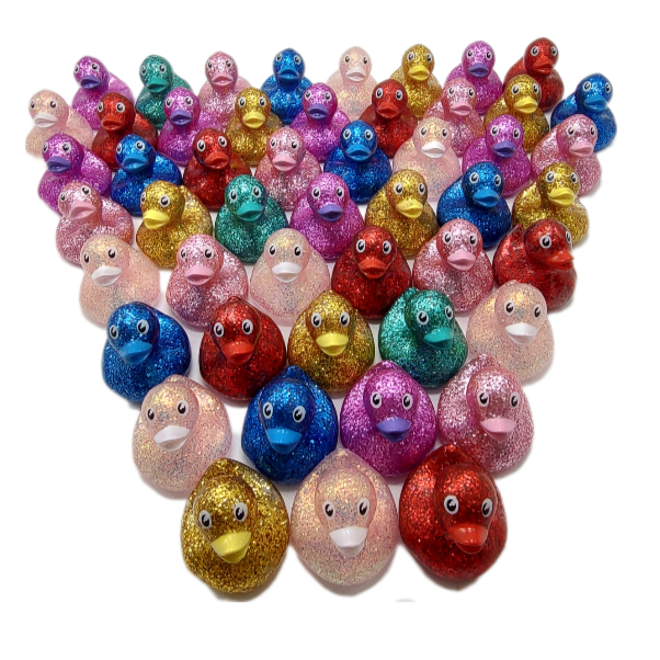 50 Glitter A Ducks Mixed Colors- 2" Rubber Ducks