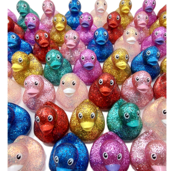 50 Glitter A Ducks Mixed Colors- 2" Rubber Ducks