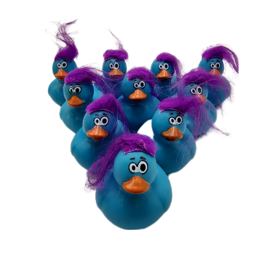 10  Crazy Hair Blue & Purple Ducks - 2" Rubber Ducks