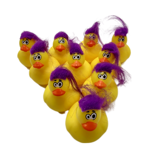 10 Crazy Hair Yellow & Purple Ducks - 2" Rubber Ducks