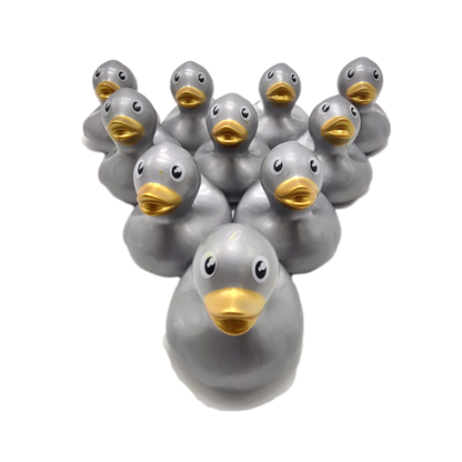 10 Metallic Silver Ducks - 2" Rubber Ducks