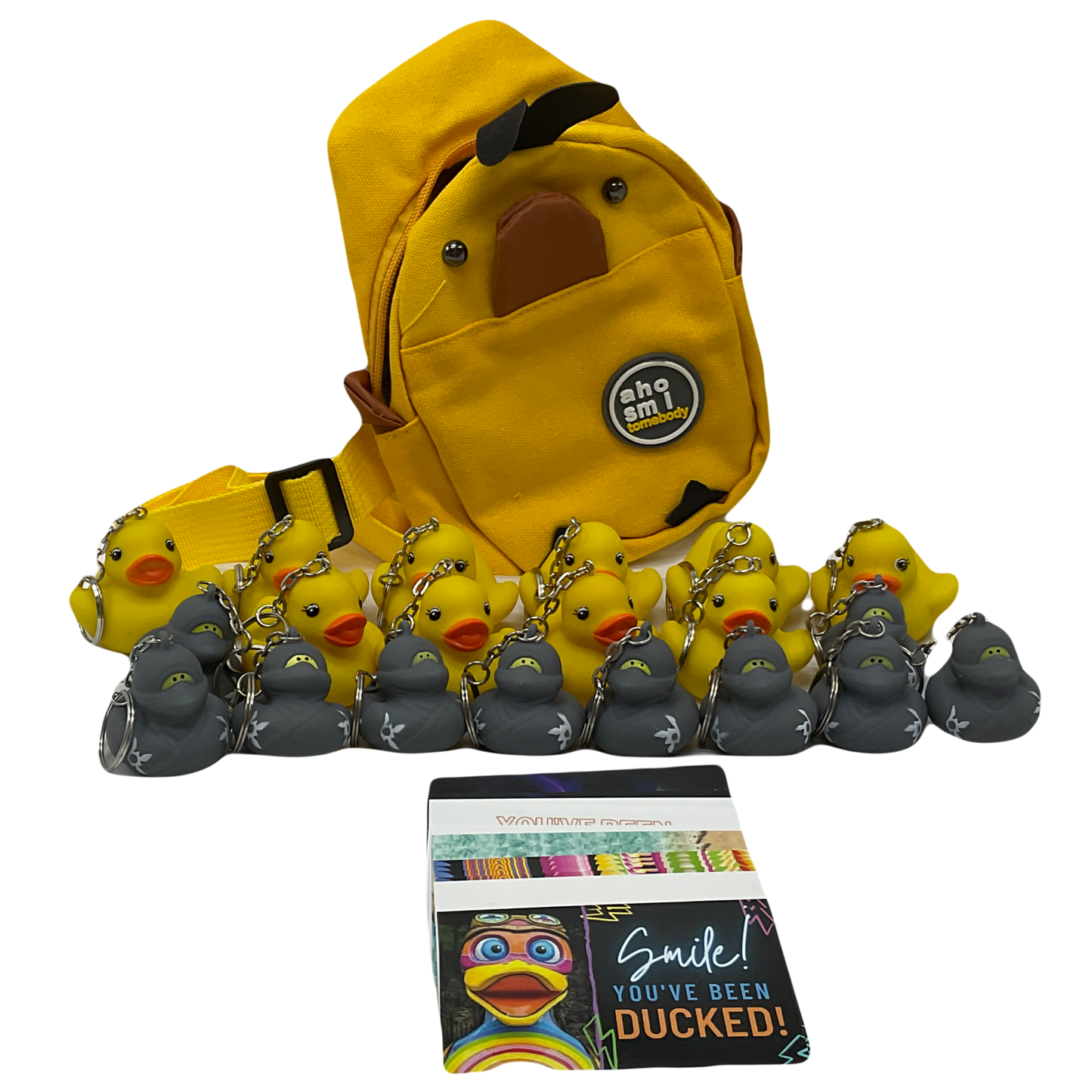 Mini Duck Backpack with Keychains & Tags