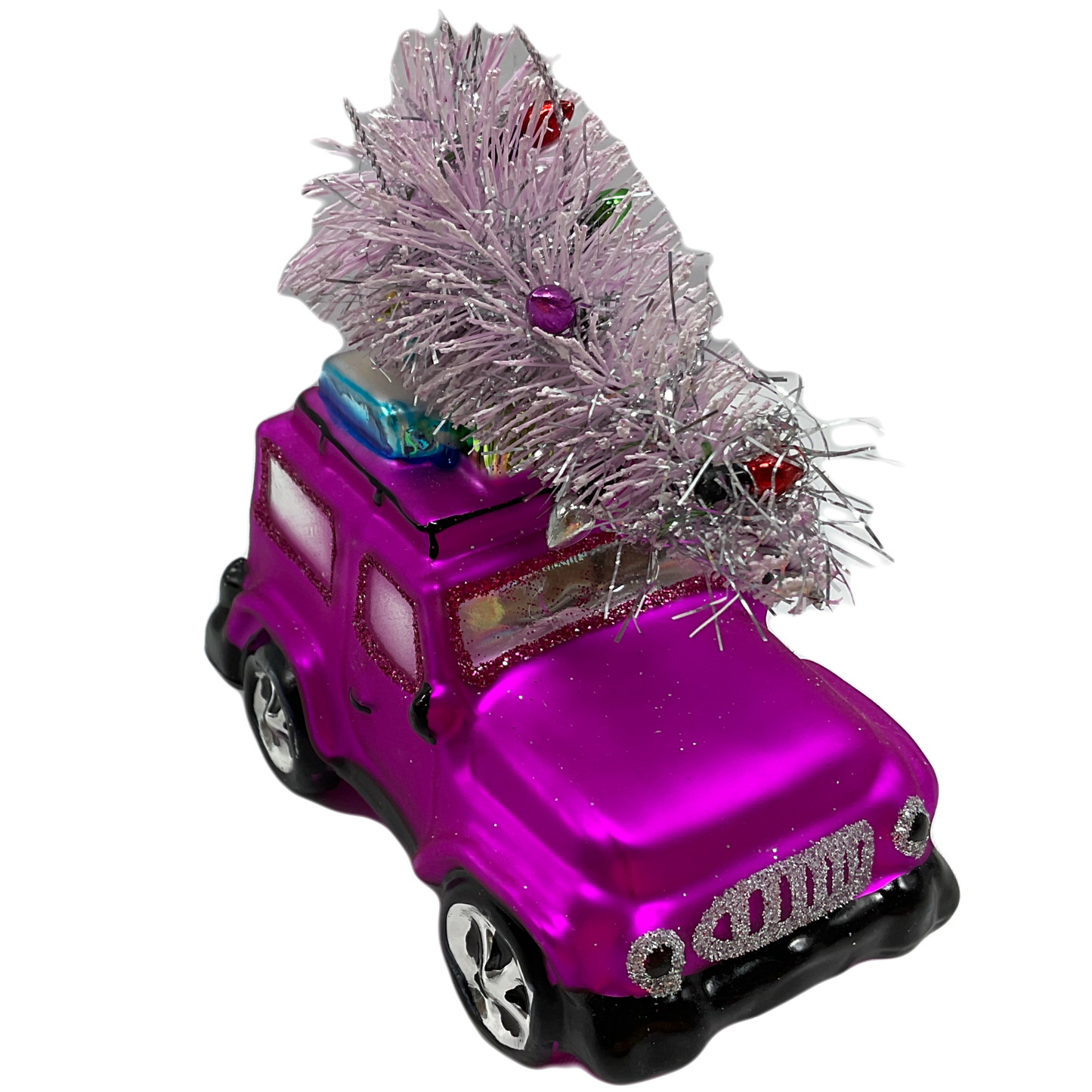 Pink Jeep Glass Christmas Tree Ornament