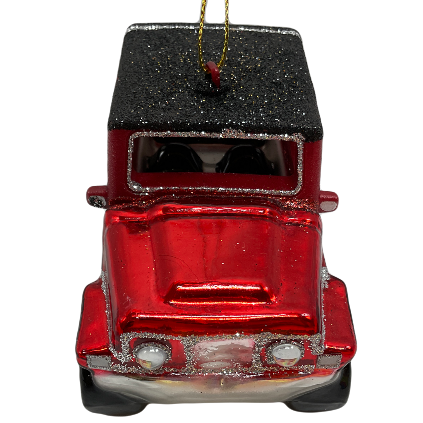 Red Jeep Glass Christmas Tree Ornament