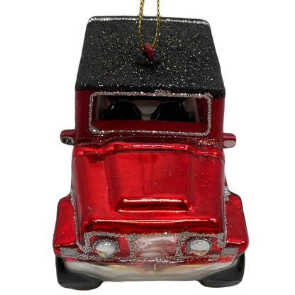 Red Jeep Glass Christmas Tree Ornament